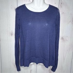 Loft Cornflower Blue Button Back Sweater Knit Open Sleeves Women’s Small